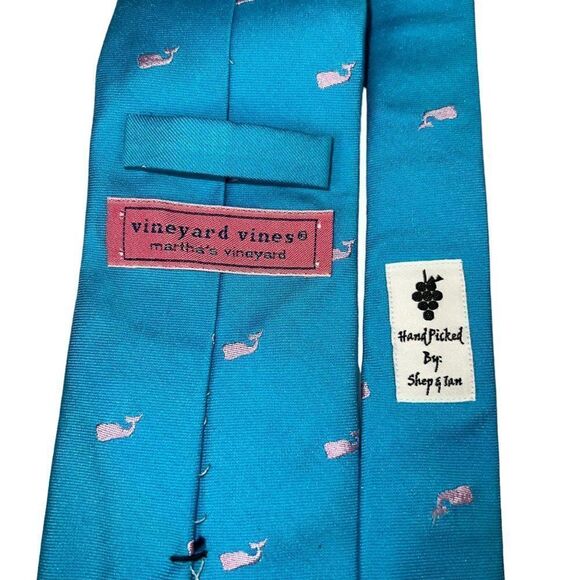 Vineyard Vines Whale Woven Tie Turquoise Blue 1T2117 NWT - Picture 2 of 3